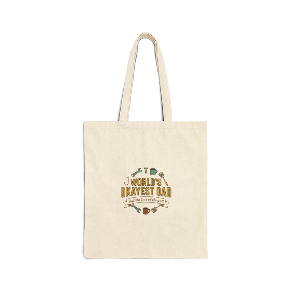 World's Okayest Dad Tote Bag | Father’s Day, Retro Grill & Fishing Theme