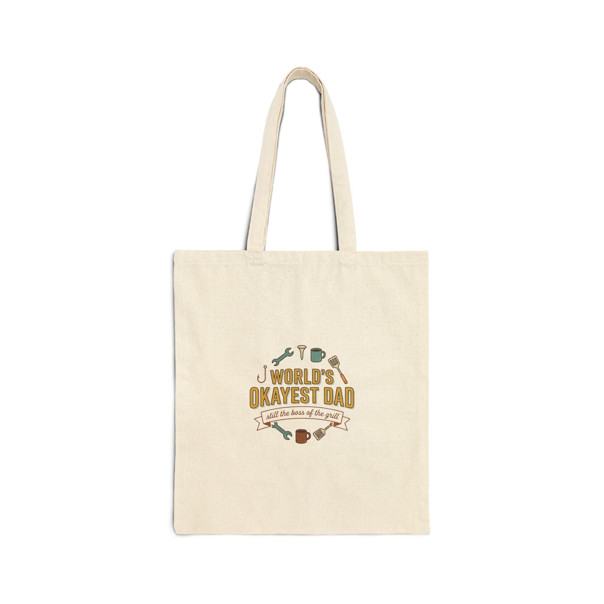 World's Okayest Dad Tote Bag | Father’s Day, Retro Grill & Fishing Theme