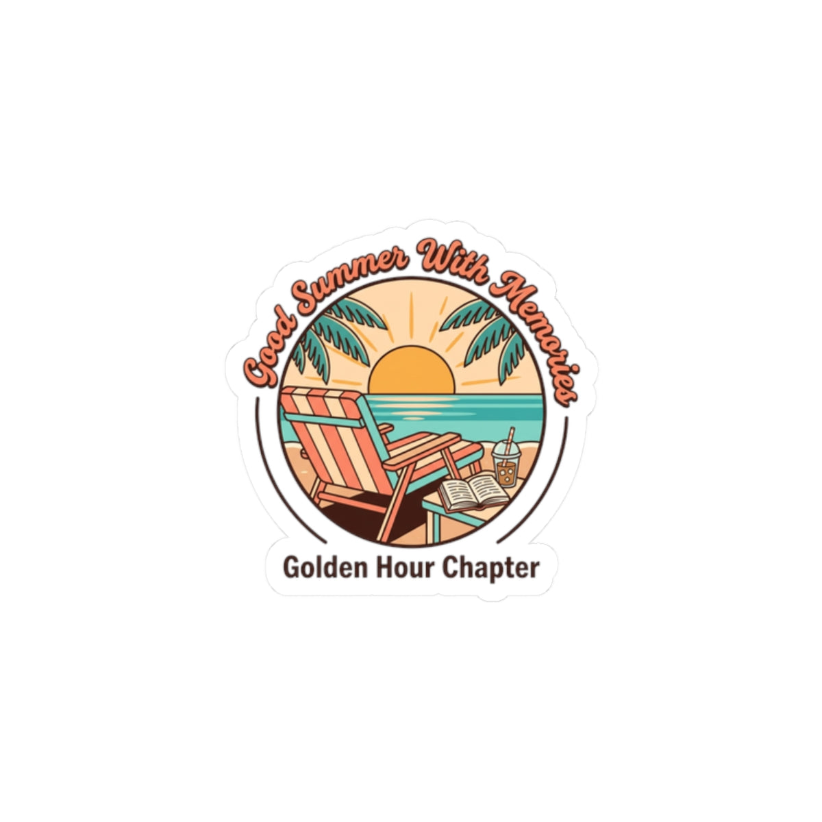 Golden Hour Beach Scene Kiss-Cut Stickers | summer aesthetic, coastal vibes