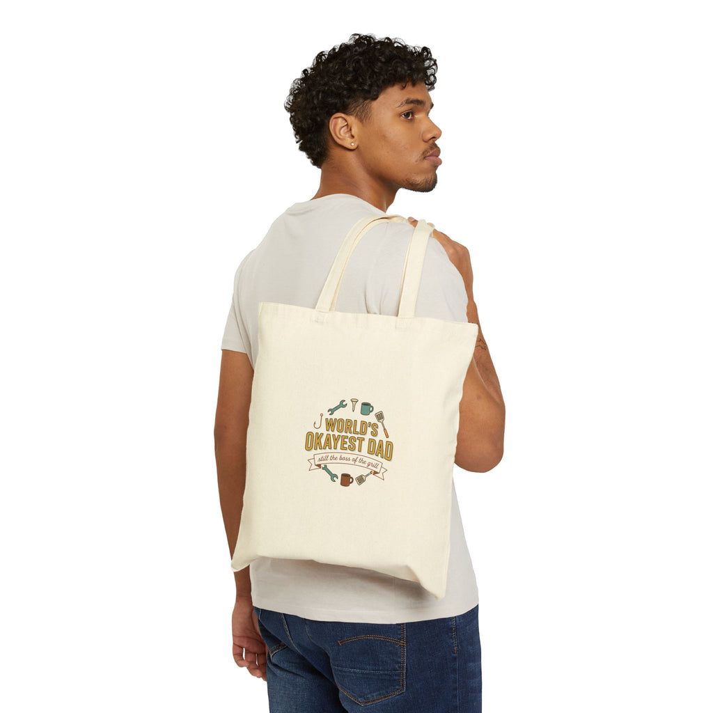 World's Okayest Dad Tote Bag | Father’s Day, Retro Grill & Fishing Theme