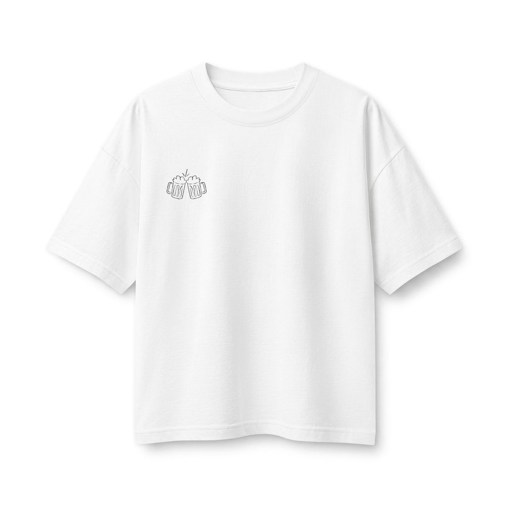 Minimalist White Tee with Tiny City Skyline Embroidery — Women's Casual Shirt